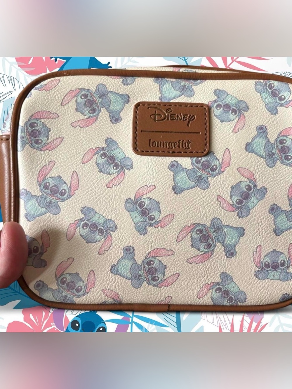 Disney Loungefly Beige All Over Print Stitch Crossbody Bag